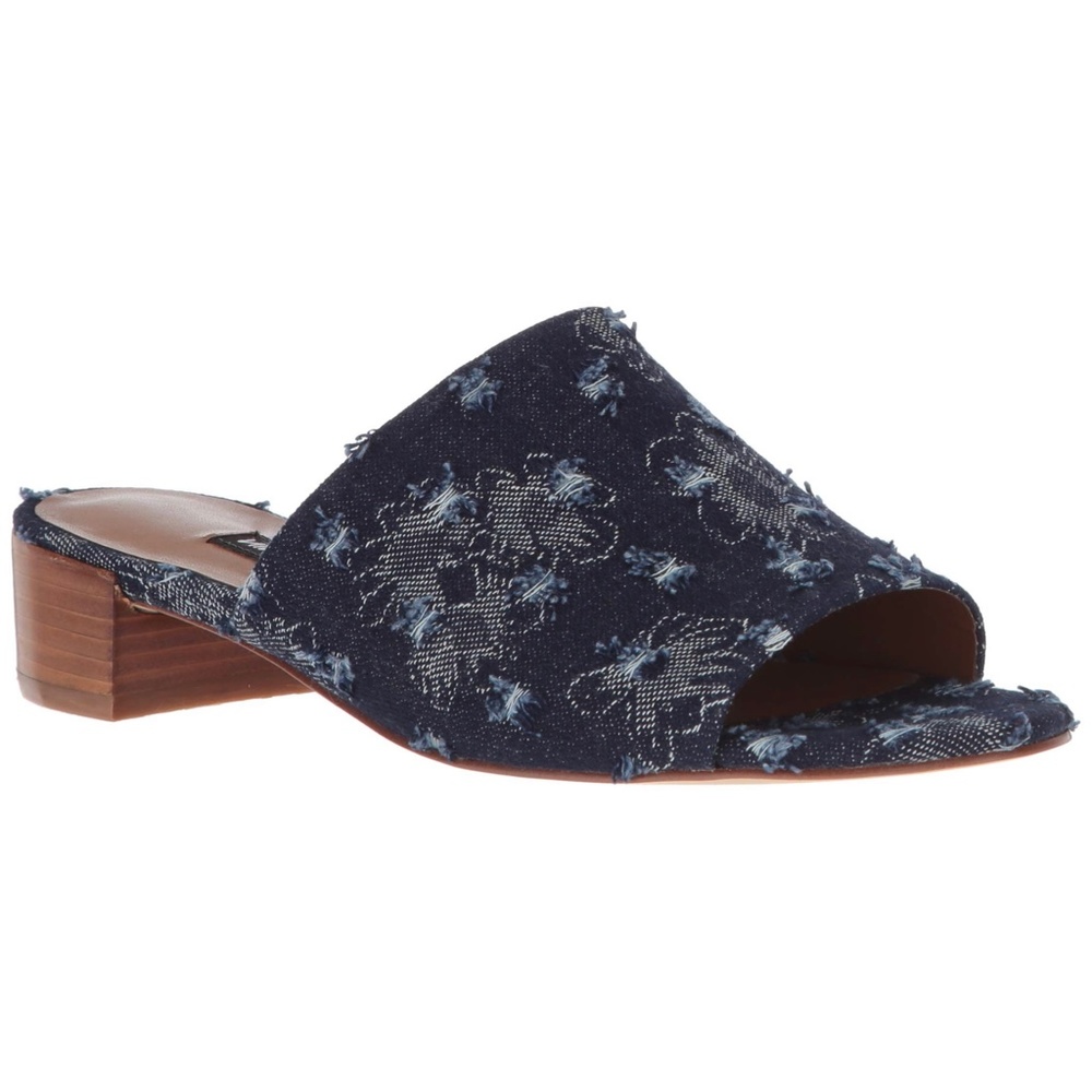 Nine West Raissa Slide Sandal Blue Denim Mule Block Heel Fashion Shoes Open Toe - Picture 3 of 7